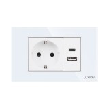 Priza Schuko si USB A+C cu Rama din Sticla LUXION, Standard Italian, 3M