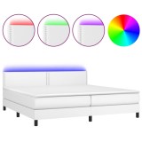 Cumpara ieftin Pat cu arcuri, saltea si LED, alb, 200x200 cm, piele ecologica