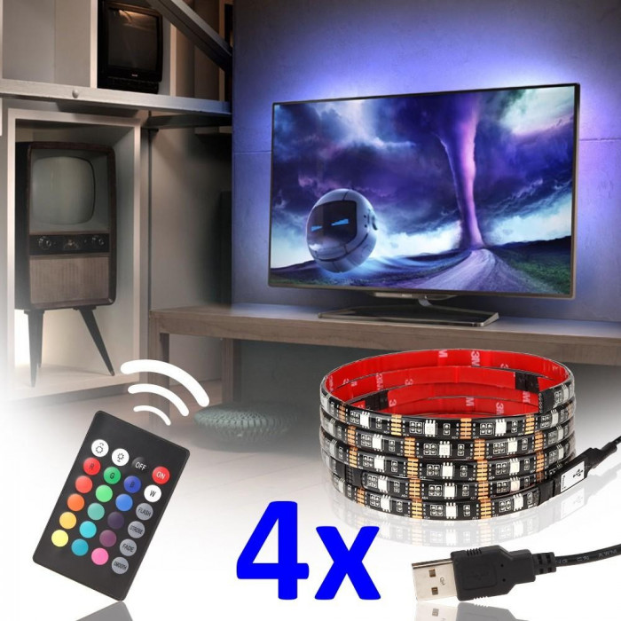 Kit Banda LED SMART4 TV 40-60 pentru Iluminare Ambientala Fundal RGB in Spatele Televizorului Backlight cu Telecomanda