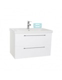 Set mobilier baie suspendat GN0541, front MDF si lavoar ceramic, 80 cm, 2 sertare, glisiere soft close, alb