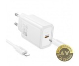 Incarcator Retea Cu Cablu Lightning HOCO N60 20W 3A 1 x USB-C Alb