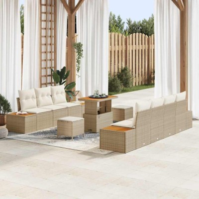 vidaXL Set de canapele pentru grădină cu pernă 10 pcs Bej și crem 3364831 foto