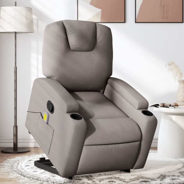 vidaXL Fotoliu rabatabil de masaj cu ridicare, gri taupe, textil