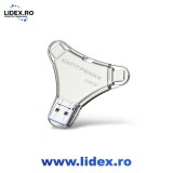 Stick Memorie USB 3.0, KATITFENXK, 256GB, Flash Drive 4 in 1, Adaptor Type-A, Type-C, Lightning, USB-A, Conecteaza si foloseste, Argintiu