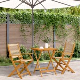 Set mobilier bistro, 3 piese, bej, polipropilenă și lemn masiv