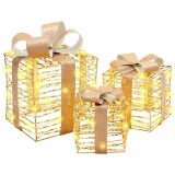 vidaXL Cutie cadou cu 60 LED 3 pcs Alb cald 20 x 20 x 20 cm PET 42019096