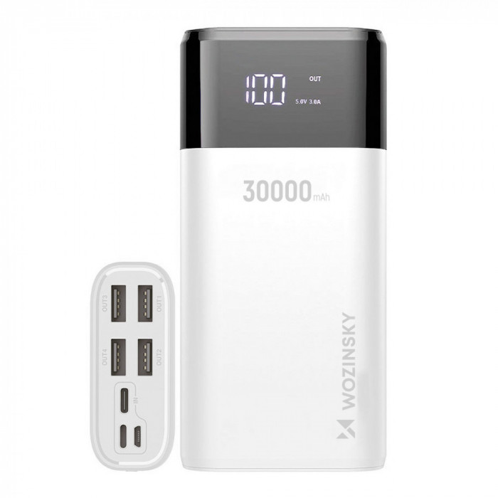 Powerbank Wozinsky 30000mAh Li-Po 4 X USB Cu Afișaj LCD 2 A Alb (WPB-001WE) 5907769306679