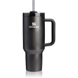 Stanley Quencher H2.O Fluted Tumbler pahar din oțel inoxidabil cu pai mare Black PVD 1180 ml