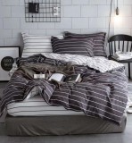 Cumpara ieftin Lenjerie Pat Bumbac 4 Piese Gri Negru 200x230/240x250 cm (Husa pilota, Cearceaf, Fete perna)