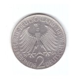 Moneda Germania 2 mark/marci 1964 D, Max Planck, stare buna, curata