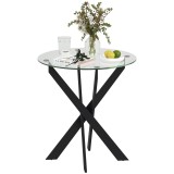 HOMCOM Masa de dining moderna din sticla, diametru 70 cm, Masa de bucatarie cu placa de sticla securizata si picioare din metal, pentru 4 persoane | A