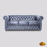 Chesterfield Canapea 3 Locuri Brighton FT Albastru Antic Spălat Manual
