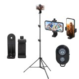 Trepied foto video 180 cm aluminiu negru cu telecomanda bluetooth si suport telefon reglabil 5.5, 10 cm, 3 segmente, 3 kg, filet 1 4, orientare reglab