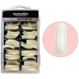 Cumpara ieftin Pearl White (219) - unghii false cu sclipici &ndash; 100 buc., AMAZING SHINE