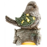 Decoratiune iarna, ceramica, randunica pe trunchi de copac, verde, LED, 3xAAA, 22x21.5x40 cm, Strend Pro