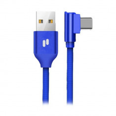 Cablu USB - USB Type C, 2.0, QC, L23, 2.4A, Mufa la 90 de Grade, Puridea, Albastru foto