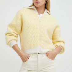 American Vintage cardigan din amestec de lana femei, culoarea galben, light