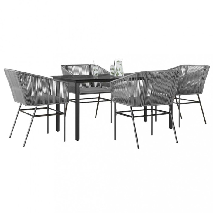 Gossi set de sufragerie de gradina 5 piese sticla poliratan gri
