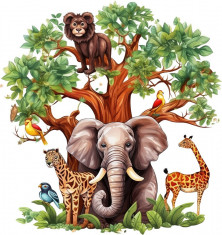 Sticker decorativ, Copacul cu Animale, Maro, 60 cm, 8218ST-4 foto
