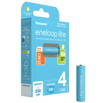 Eneloop Acumulatori Ni-mh 1.2 V Aaa R3 550 Mah Preincarcati Lite Bk-4lcce/4be Eco Plastic Free Blister 4 foto