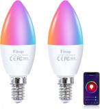 Set de 2 becuri inteligente E14 Fitop, 4,9 W,470LM + RGB 16 milioane de culori, Control APP, compatibil cu Alexa / Google Home, control vocal, 114 X