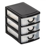 Cutie Organizatoare, Model cu 3 Sertare, Culoare Negru, Material Plastic, Dimensiuni 11x9x13 cm, Oem
