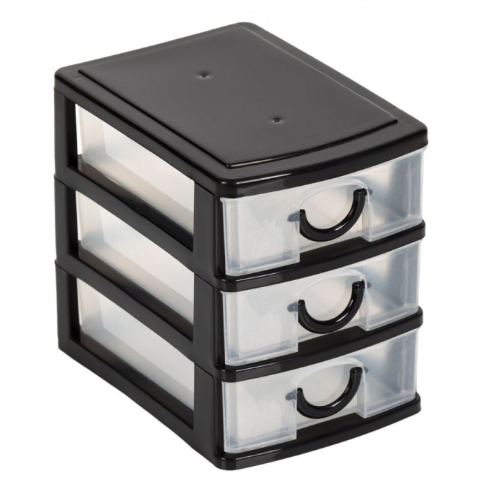 Cutie Organizatoare, Model cu 3 Sertare, Culoare Negru, Material Plastic, Dimensiuni 11x9x13 cm