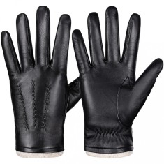 Manusi pentru barbati din piele naturala de oaie, cu manseta, casmir pur, textura fina, elegante, smart touch, negru, marimea L foto