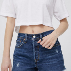 Levi's pantaloni scurti jeans femei, culoarea albastru marin, neted, high waist