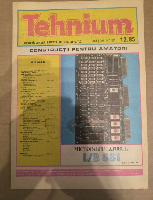 Revista Tehnium Nr 12 - (181) - anul 1985 - Microcalculatorul L/B 881