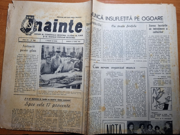 ziarul inainte 8 iunie 1963-art. vanju mare,craiova,foto filiasi