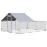 PawHut Grajd pentru pui cu excrocodil volieră exterior 12 m&sup2; - parc cu plasă dim. 4L x 3l x 2H m - spațiu acoperit - oțel galvanizat | Aosom Romania