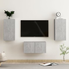 vidaXL Set comode TV, 3 buc., gri beton, PAL foto