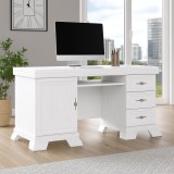 Birou VMB, clasic, 3 sertare, usa, polita tastatura, Pal Melaminat, insertii MDF, Alb Antichizat