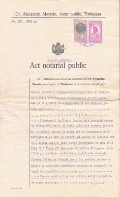 A3811N Act notarial public, 1933, Timișoara foto