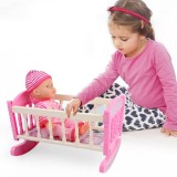 Set de Joaca Bebe, Papusa Bebelus cu Pijama Roz, Leagan, Dimensiuni 37x9.5x34cm, 2 ani, Multicolor
