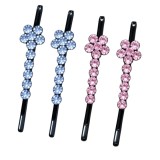 Cumpara ieftin Set 4 clame par roz si albastru deschis 5 x 1 cm cu pietre decorative, 2 roz si 2 albastru deschis, model floral, accesorii pentru coafuri si suvite