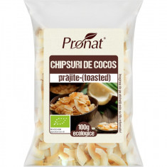 Chipsuri bio din nuca de cocos, prajite (toasted), 100g Pronat