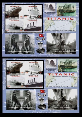✅ 2012 Tonga &amp;#039;&amp;quot; Titanic-100 ani &amp;quot; , blocuri mari 21.50x15 cm , dantelat+nedantelat, cota mare! Michel 44 Є ,MNH foto