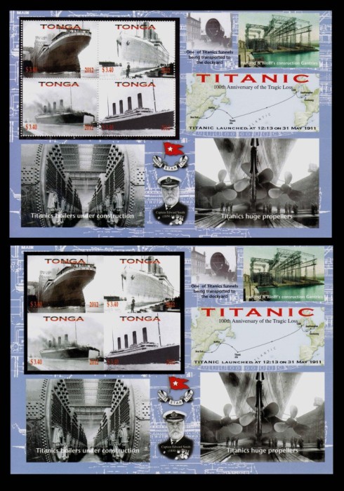 ✅ 2012 Tonga &#039;&quot; Titanic-100 ani &quot; , blocuri mari 21.50x15 cm , dantelat+nedantelat, cota mare! Michel 44 Є ,MNH
