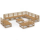 Set mobilier de gradina, 13 piese, maro miere, lemn masiv pin