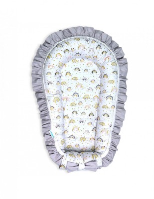 Baby Nest Premium din Bumbac, curcubeu cu gri foto