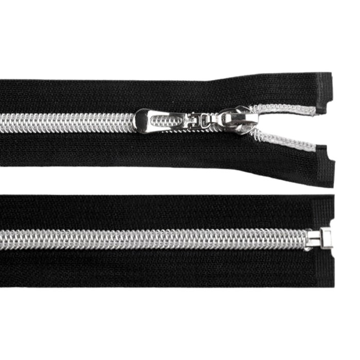 Fermoar spiralat argintiu detasabil Crisalida, lungime 70 cm, Negru