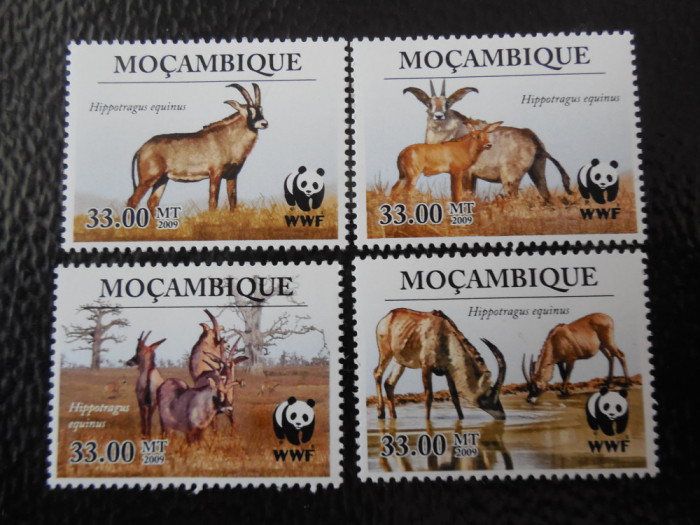 Mozambic-Fauna wwf,antilope-serie completa,nestampilate MNH