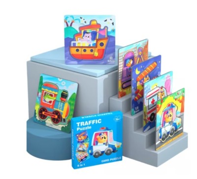 Puzzle 6 in 1, 24 piese mari, Vehicule, Traffic, 3 ani + foto