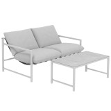 Outsunny Set mobilier de grădină exterior 2 piese, canapea cu perne, masă de cafea cu blat din sticlă securizată marmorat 3D, 125x80x64cm, gri deschis