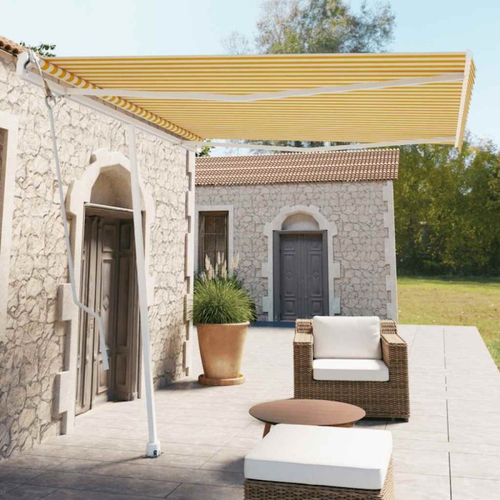Copertină autonomă retractabilă automat galben&amp;alb 300x250 cm