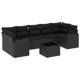 Set mobilier de gradina cu perne, 8 piese, negru, poliratan