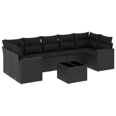 Set mobilier de gradina cu perne, 8 piese, negru, poliratan foto