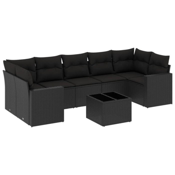 Set mobilier de gradina cu perne, 8 piese, negru, poliratan